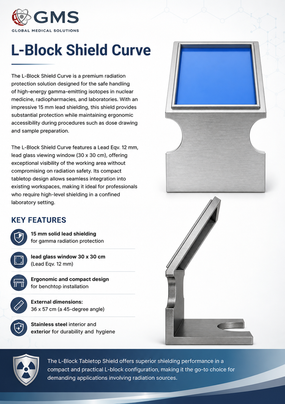 L-Block Shield - 15mm Pb curved arm access