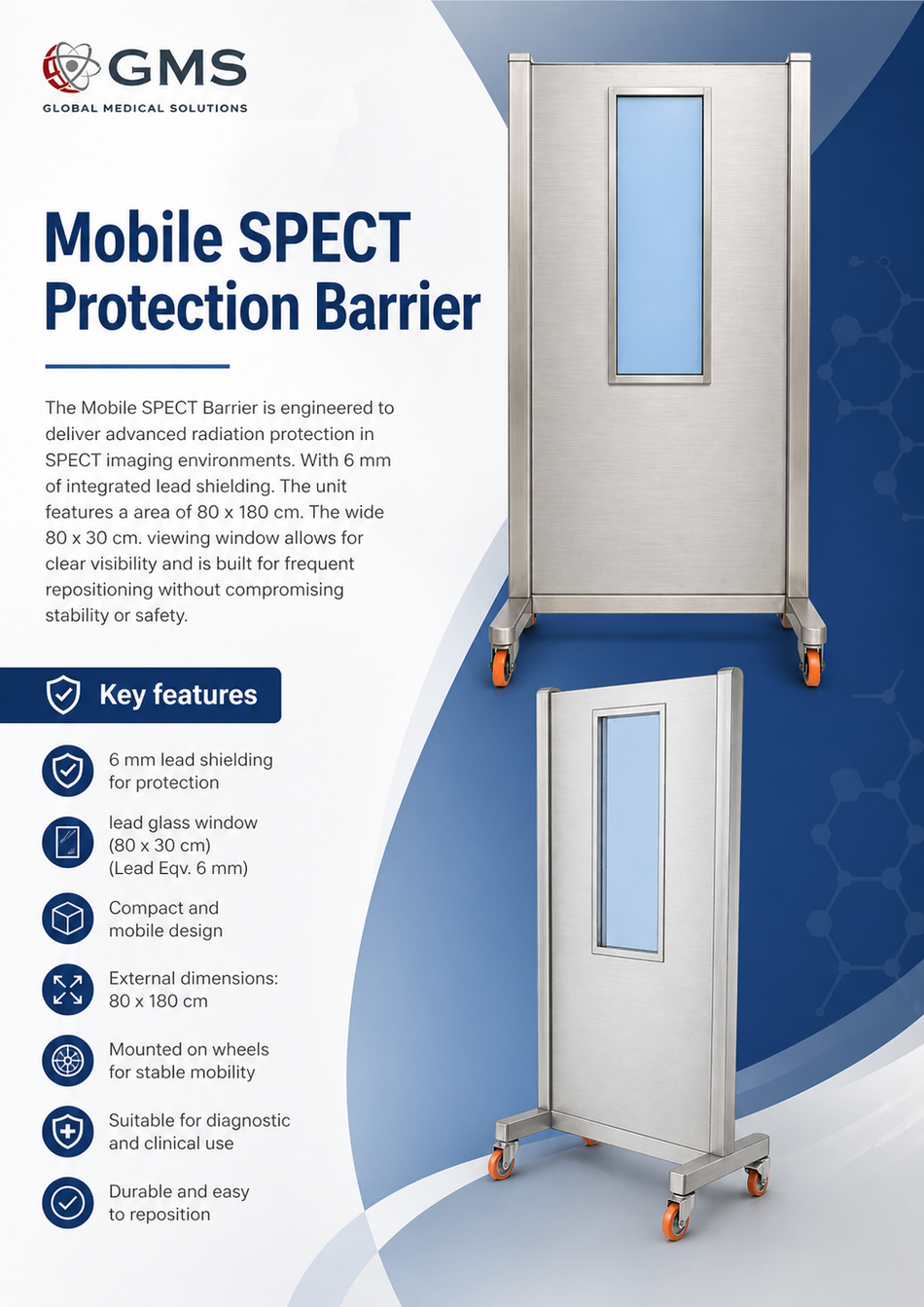 Mobile SPECT Shield - 6mm Pb, with integrated window.