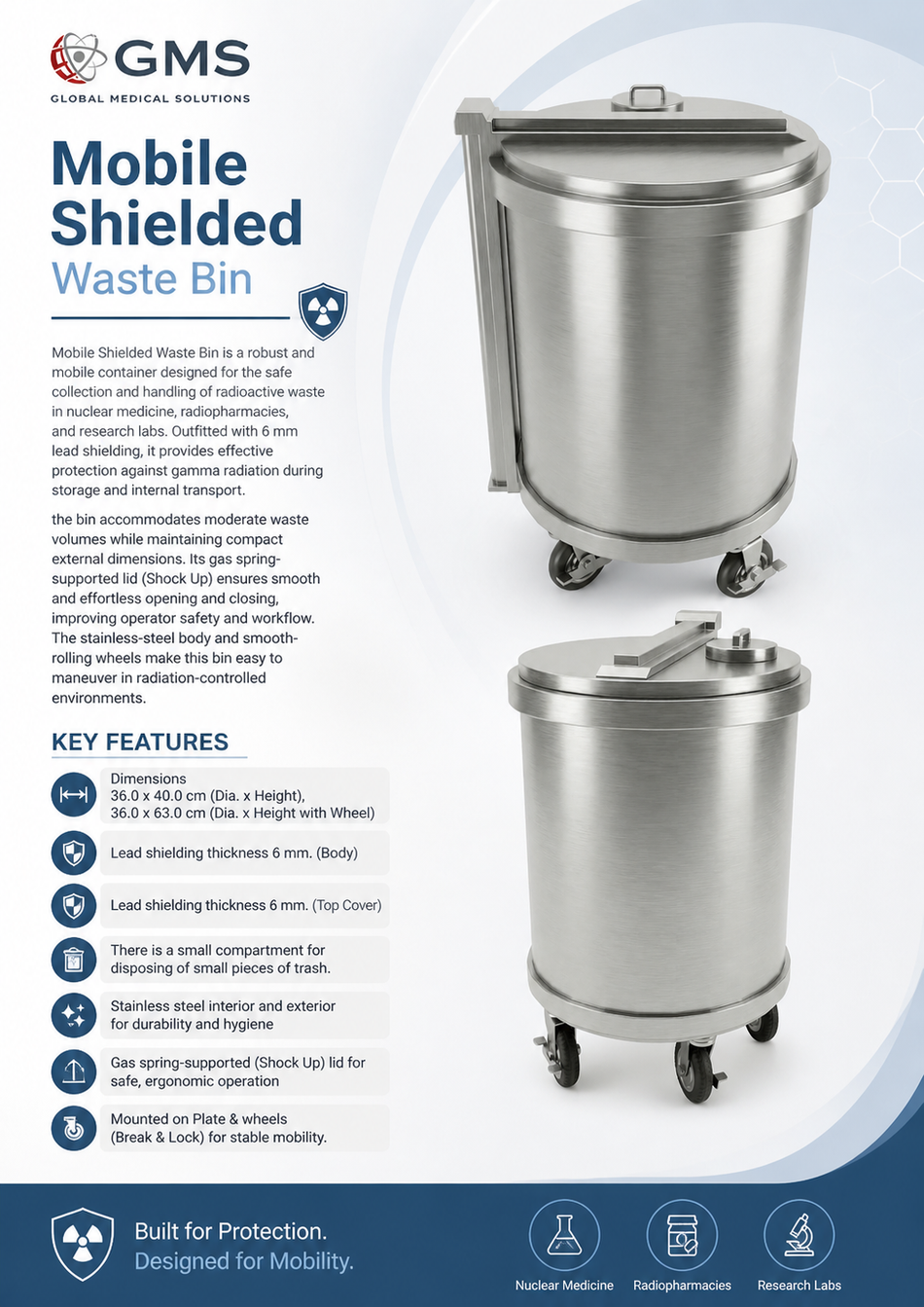 Mobile Shielded Waste Bin